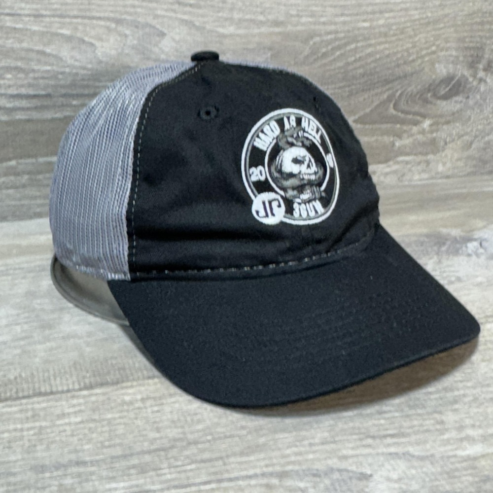 Hard As Hell Hat Cap Strap Back One Size Black Trucker Mesh Skull Patch Mens
